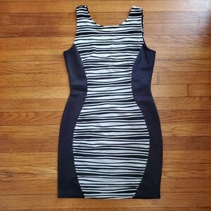 BONGO Black and White Striped Sleeveless Bodycon Dress Large L